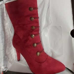 Rialto burgundy suede beautiful front strap design heeled boot